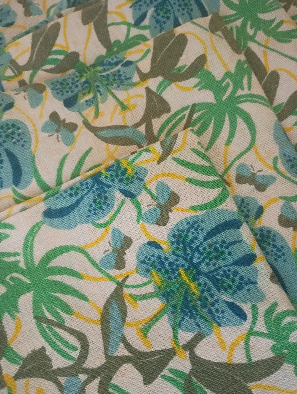 4 Vintage 1960s Floral Green & Blue Napkins